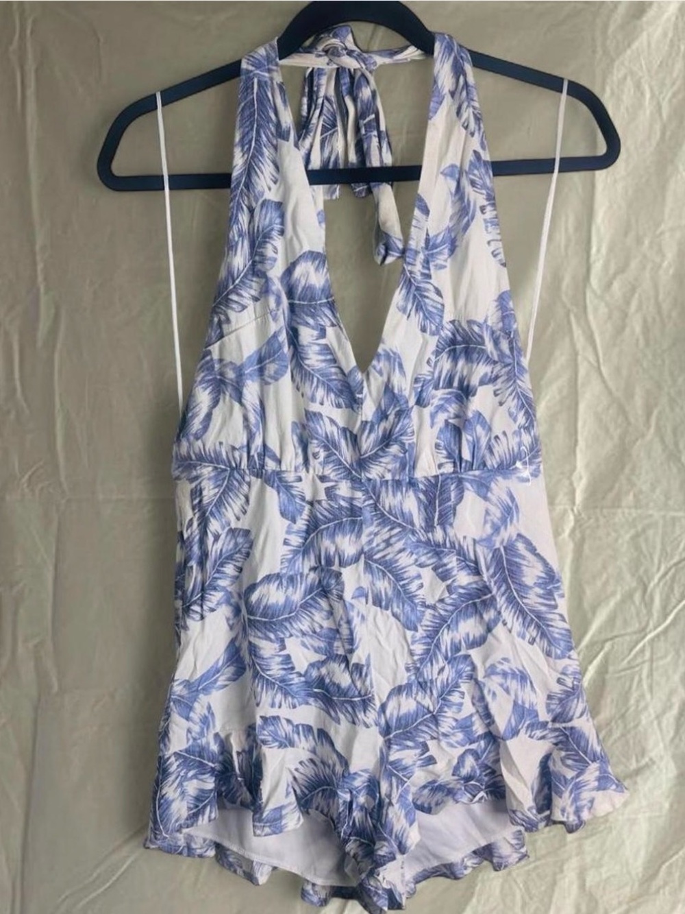 Romper with Blue Leaf Print